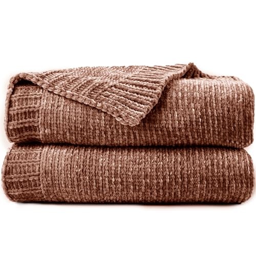 Chenille Blanket for Couch, Cozy Soft Blanket Lightweight Throw Brown