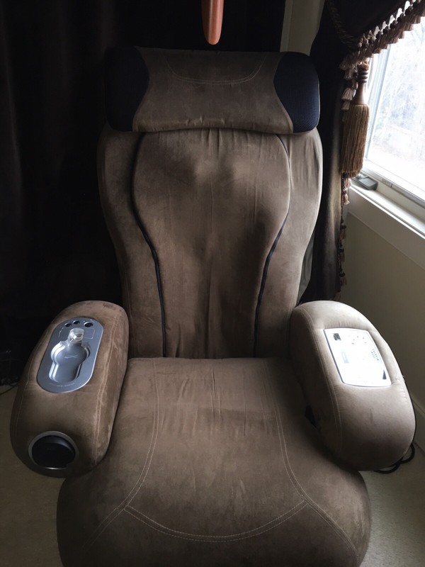 Sharper image massage chair and separate foot ottoman and massager BROWN gallery