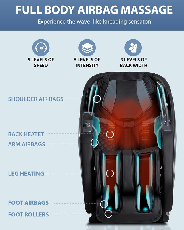 4D Zero Gravity Full Body Massage Chair - SL Track, Black Comfort gallery