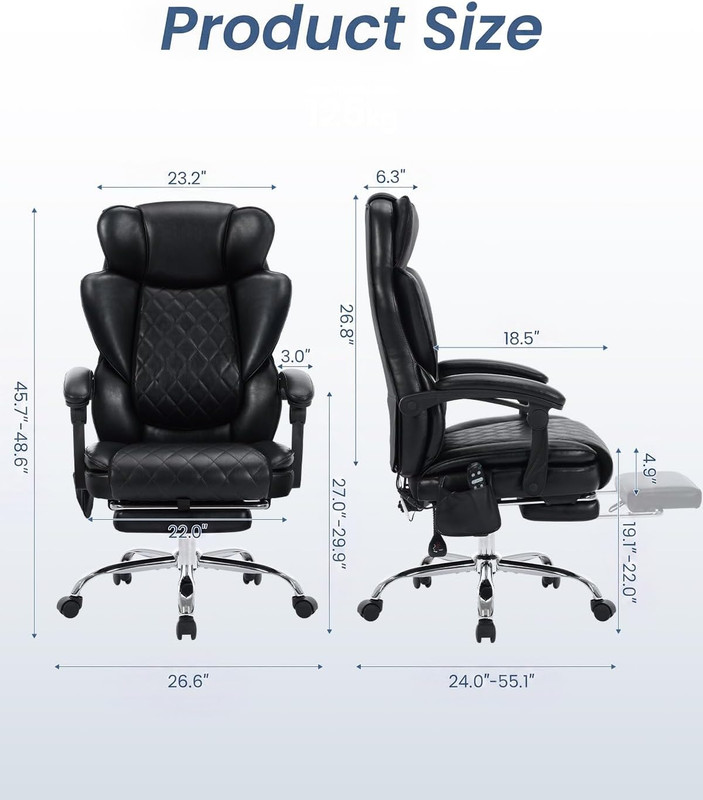 500LBS Massage Office Chair with Foot Rest, 6 Points Vibration and Heat Home Off gallery