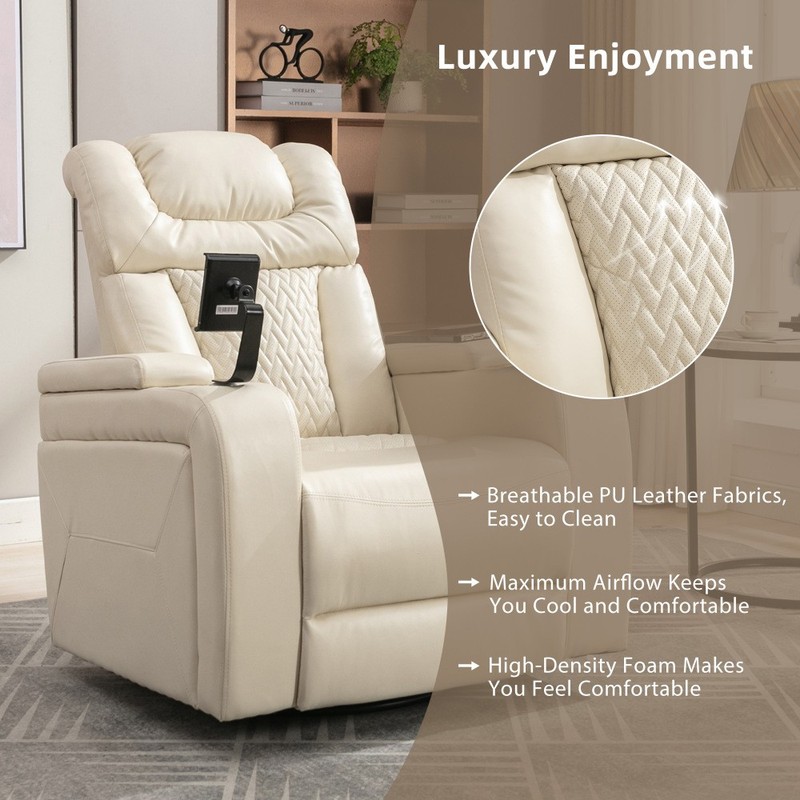 270° Swivel PU Leather Power Recliner w/Tray Table Phone USB Cup Hldrs Storage gallery