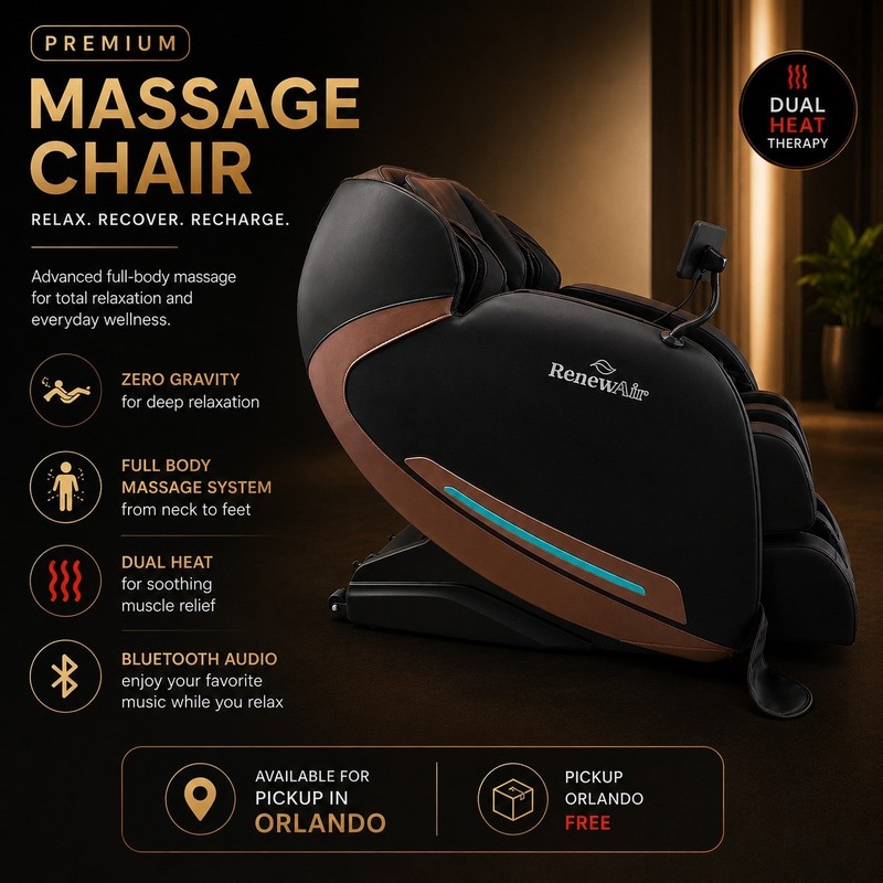 RenewAir Full Body Massage Chair Zero Gravity Heat Bluetooth Airbag S-Track gallery
