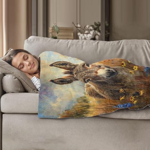 Throw Blanket for Women Girls Boys, Soft Flannel Blankets Gifts 50"x60" Donkey gallery
