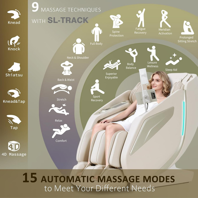 4D Full Body Massage Chair with Heat, Zero Gravity & Voice Control - Beige gallery