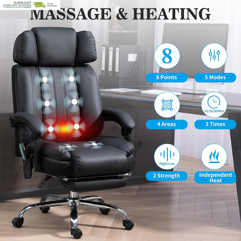 Massage Office Chair with Heat and 8 Vibration Points Big and Tall Executive Off gallery
