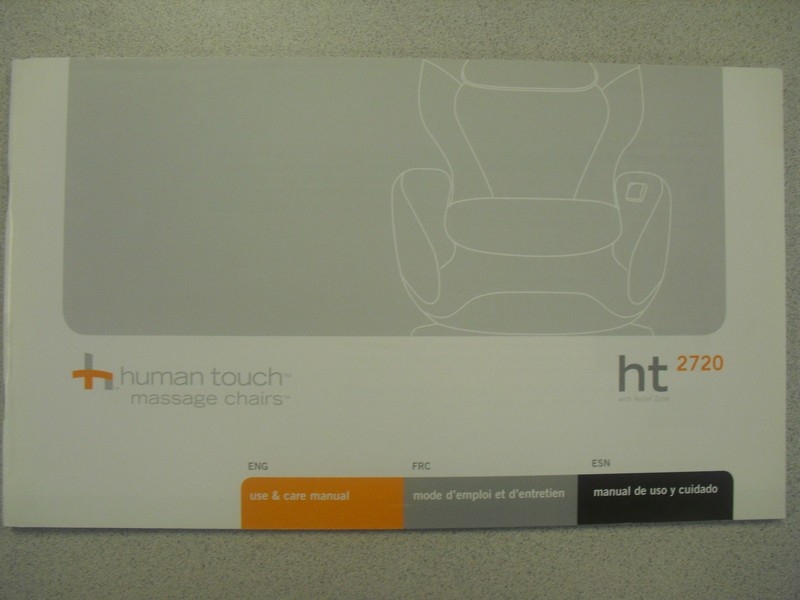 Human Touch HT-2720 Massage Chair Recliner Instruction Manual Part #2305665