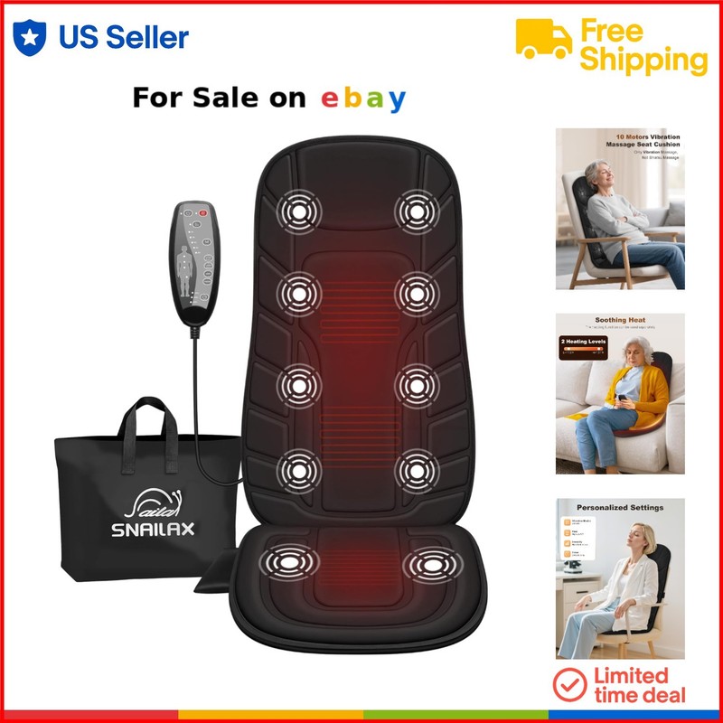 Massage Seat Cushion Foam Black Heat Vibration Modes Home Office Gift