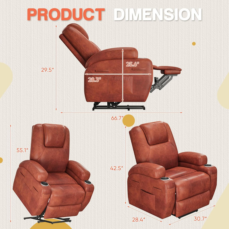 Brown Electric Power Lift Recliner Chair with Massage & Cup Holders gallery