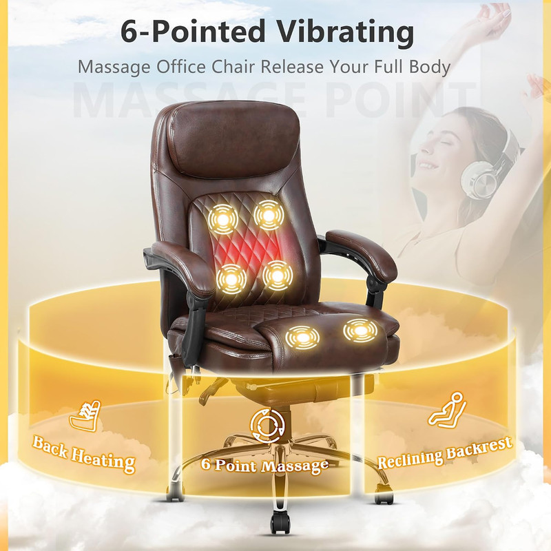 6 Point Vibrating Massage Office Chair with Adjustable Height | PU Leather, Heat gallery