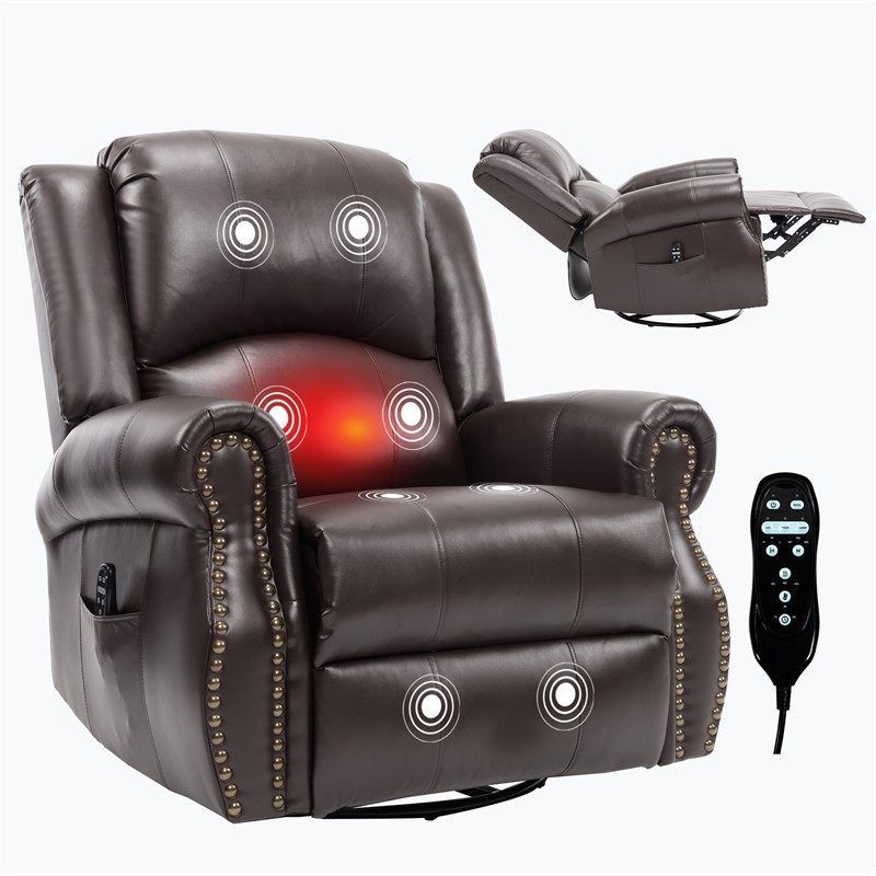 Manual Recliner Chair with Heat Therapy and Massage Function Heavy Duty Brown