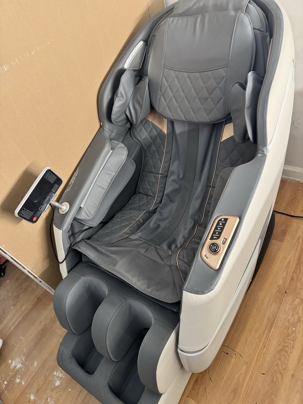 Gray and White Faux Leather Reclinable Massage Chair with Control Panel gallery