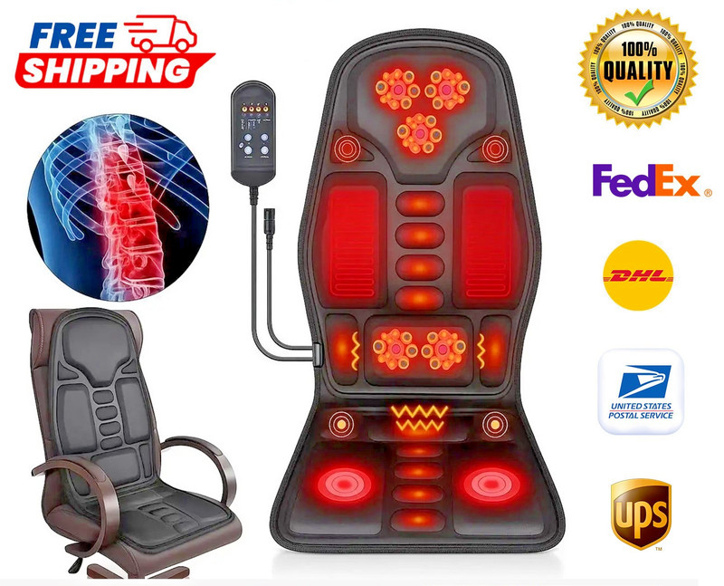 Massage Seat Cushion Heated Back Neck Chair Pad 8 Mode Car Home Office AU