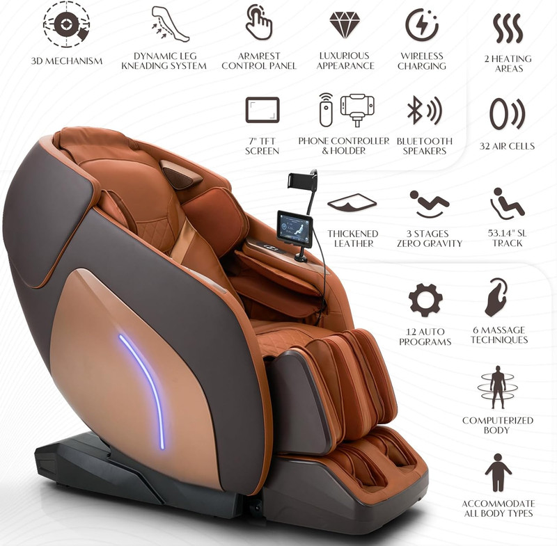 Luxury 3D Full Body Massage Chair with Zero Gravity & Bluetooth Speaker gallery