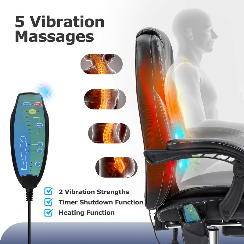 Tonghuas Massage Office Chair with Foot Rest Vibration and Heating, 90-130° Recl gallery