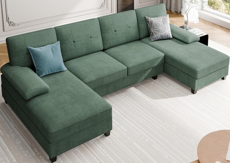 U-Shaped Sectional Couches for Living Room, 4 Seat Sofa with 105 Inch, Green