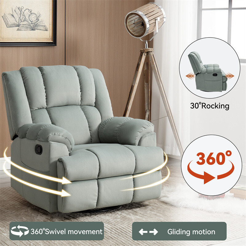 Manual Recliner Chair with Rocker and Swivel in Fabric for Living Room gallery