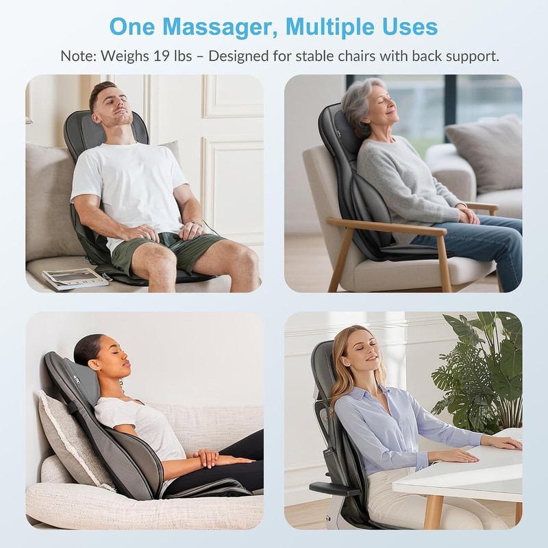 Adjustable Compression Shiatsu Neck Massager Chair Pad - Spa Experience at Home gallery