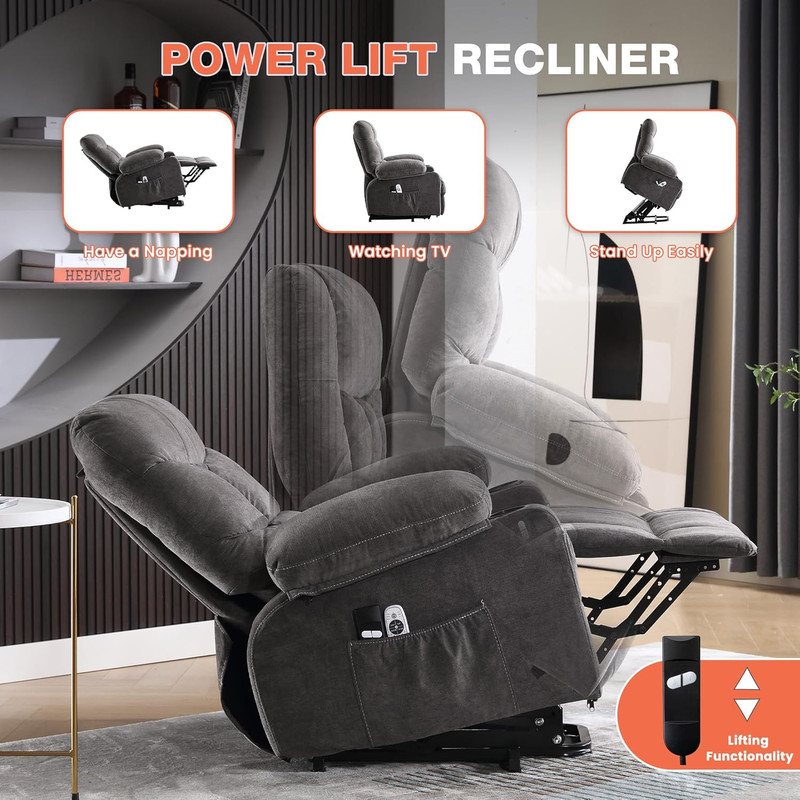 Power Lift Recliner Chair for Elderly with Vibration Massage and Lumbar Heating, gallery