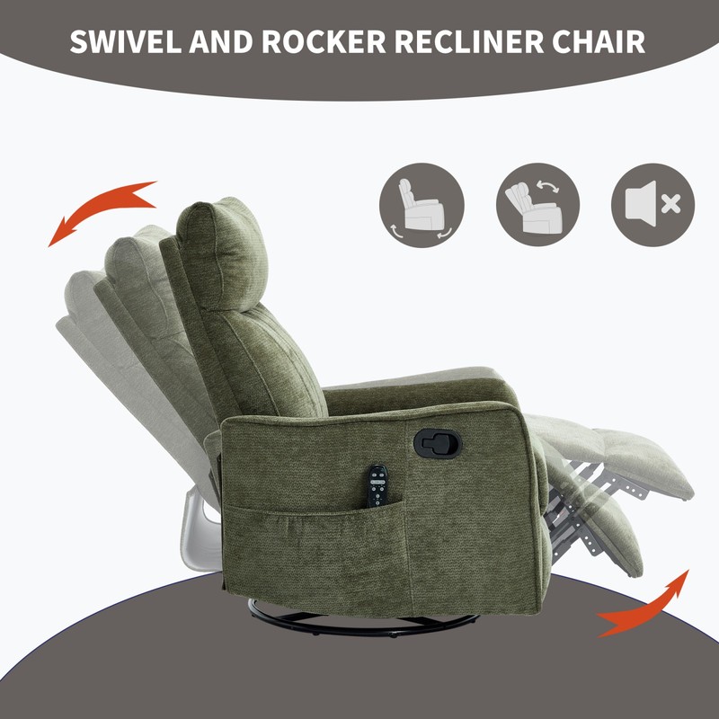 Green Massage Recliner Chair with Heat, Rocker & Swivel gallery