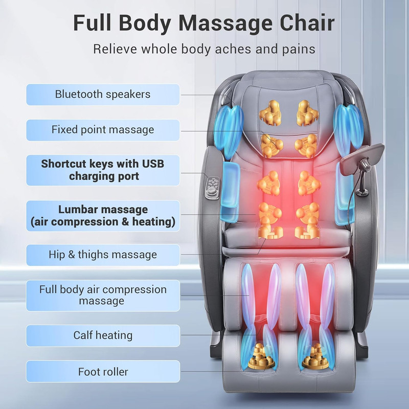 Zero Gravity Shiatsu Massage Chair with Heat & USB - Fully Assembled, Black gallery