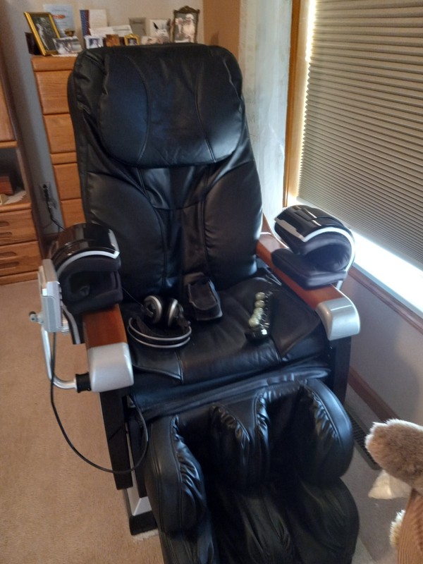Beauty Health Electric Massage Chair, Black Solid, Wood Armrests, Remote