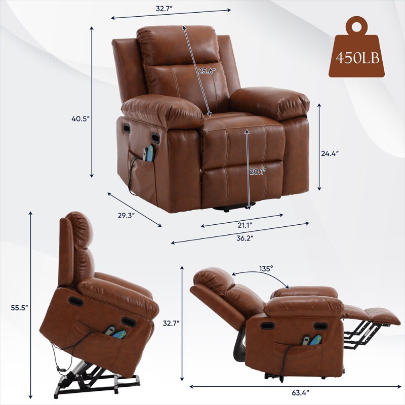 Electric Power Lift Recliner Chair Sofa Vibration Massage & Heat Remote Control gallery
