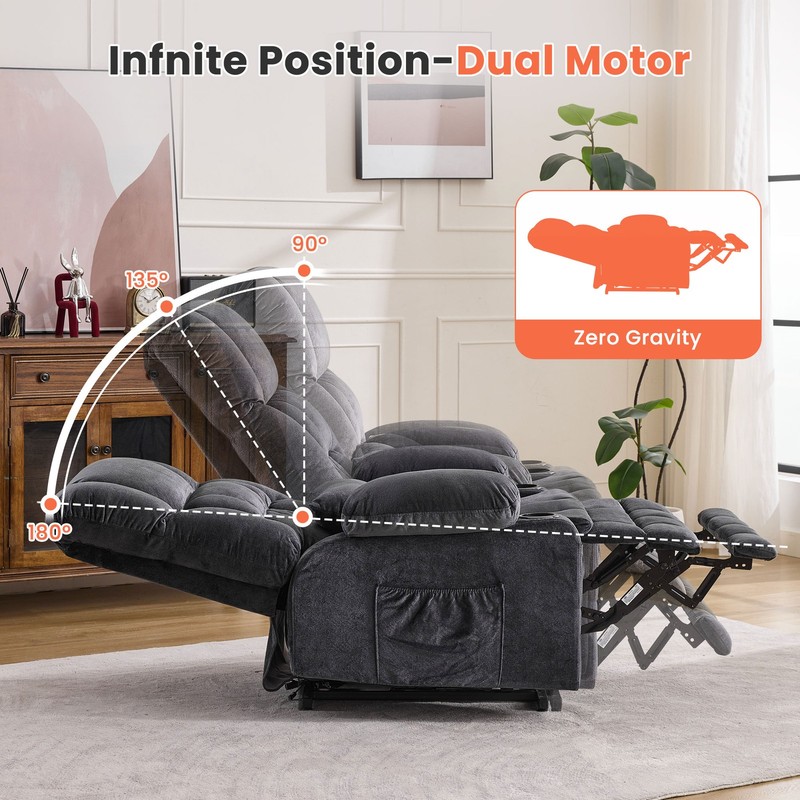Large Power Lift Recliner for Elderly, Dual Motor Lay Flat w/ Heat Massage gallery