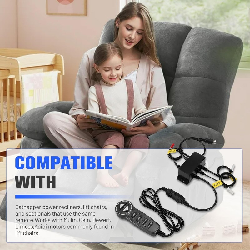 6-Button Lift Chair Remote Controller with USB Heat & Massage - Fits Most Brands gallery
