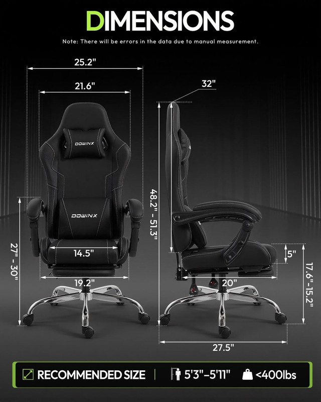 Dowinx Ergonomic Gaming Chair w/ Footrest Massage Lumbar Support Recliner gallery