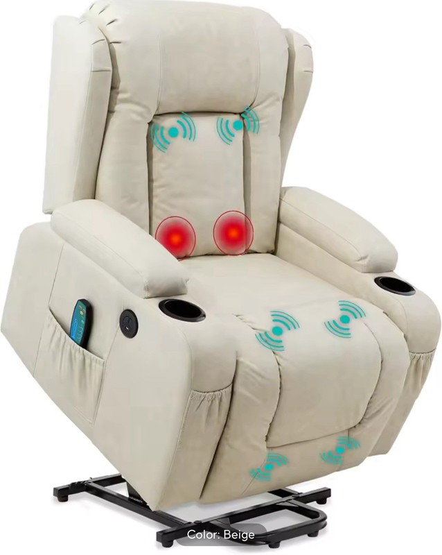 PU Leather Recliner Chair Lift Power Massage Sofa Heat Vibration Heated Leather