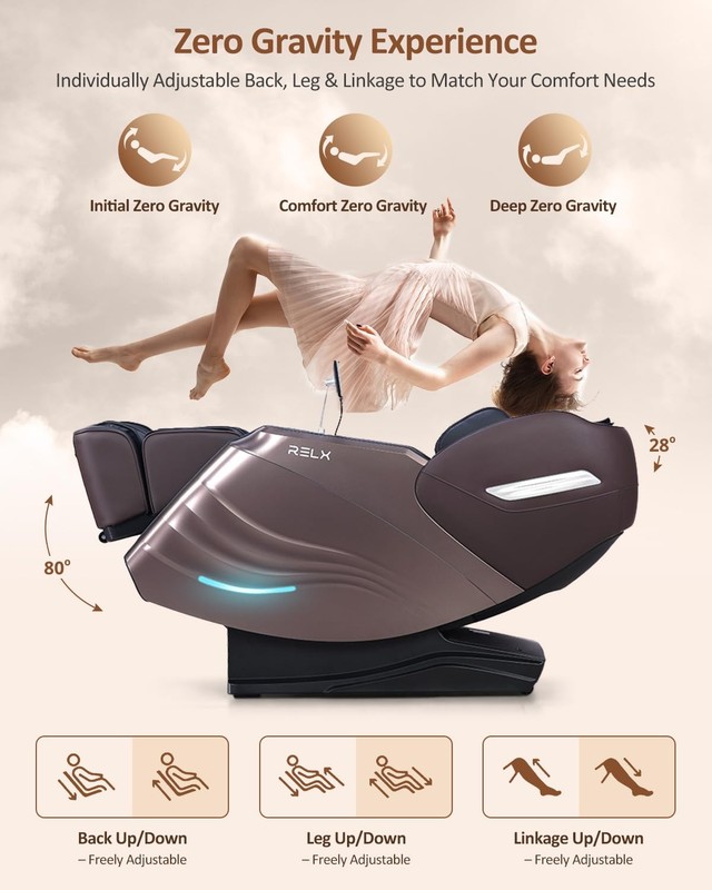 RELX Massage Chair Full Body with Scan, Zero Gravity, Large, Brown gallery