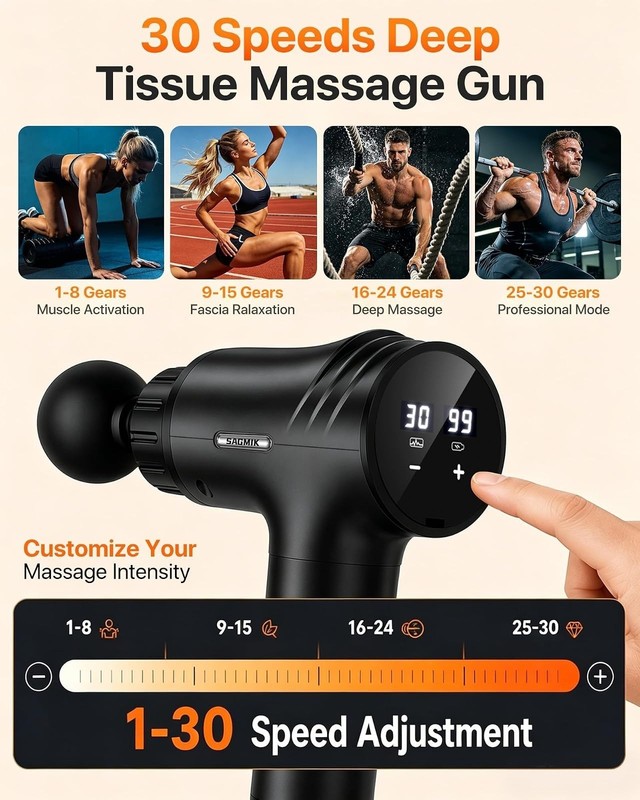 Youdgee Massage Gun 30 Speeds 6 Heads Deep Tissue Muscle Massager gallery
