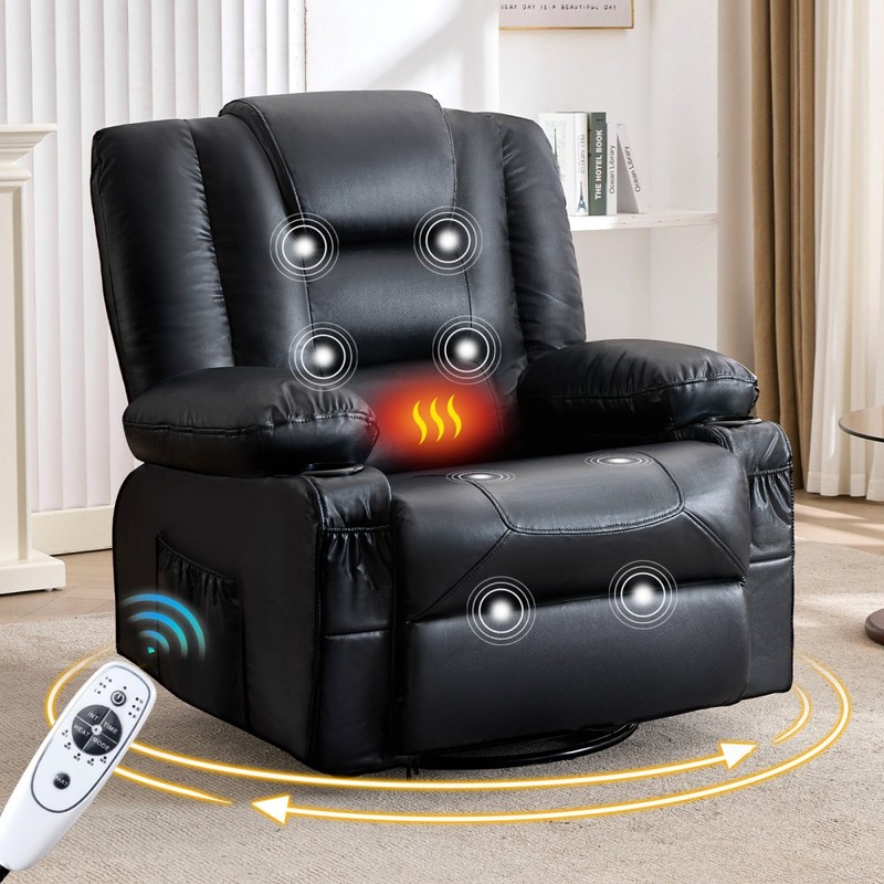 Rocker Recliner Chair with Massage&Heat for Adults,360°Swivel Oversized Recliner