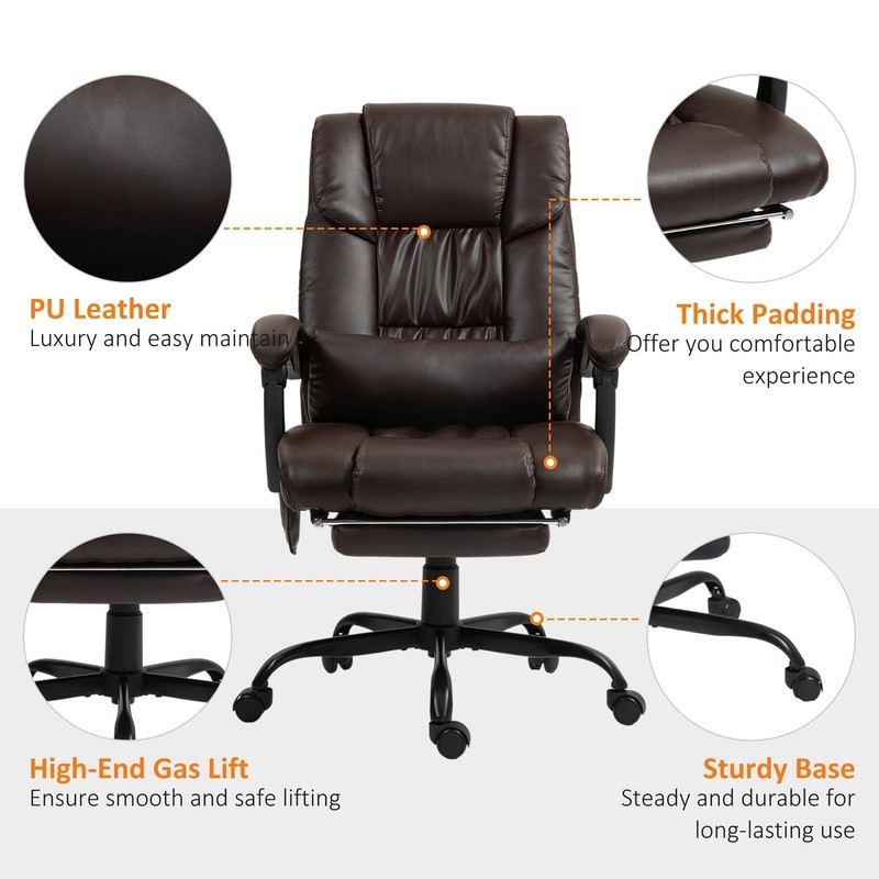 High Back PU Leather Massage Office Chair with Footrest, 6 Vibration Points gallery