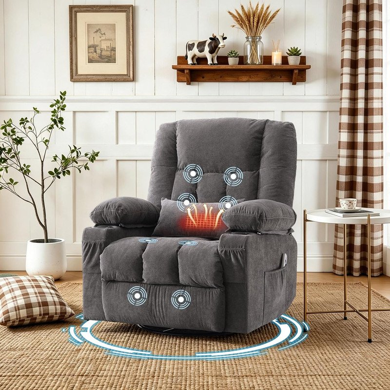 Swivel Rocker Recliner Chair with Vibration Massage and Heating Functions for Ad gallery
