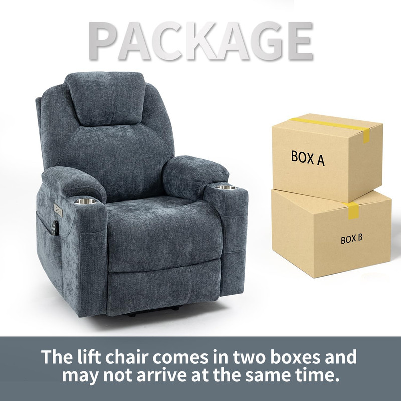 Electric Recliner Lift Chair with Massage, Heat, USB, & Cup Holders - Blue gallery