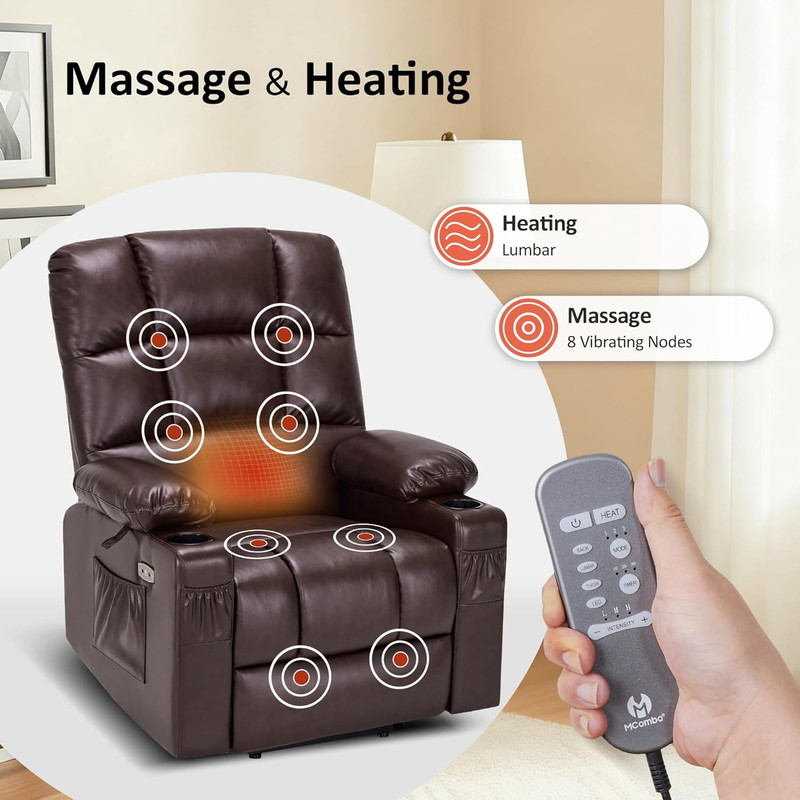 Large Dual Motor Power Lift Recliner Chair with Massage & Heat, Light Brown gallery