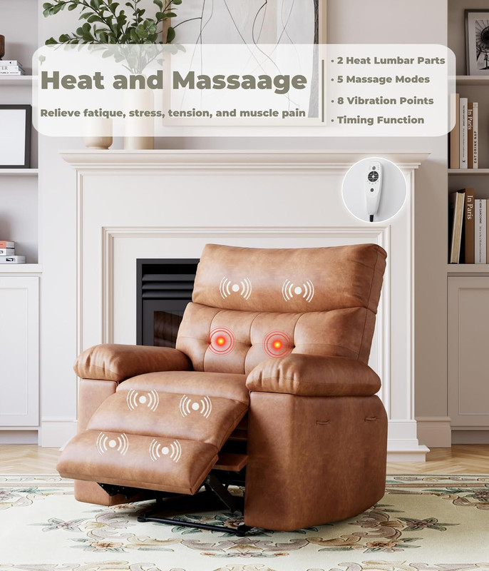 Heated Massage Leather Recliner Chair with Side Pocket for Living Room & Bedroom gallery