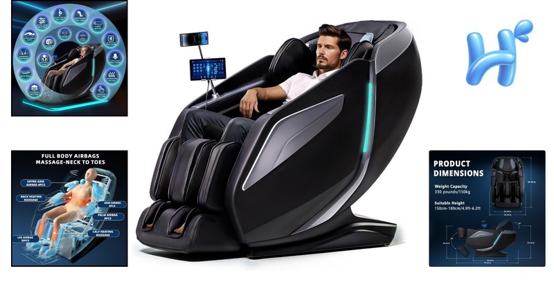 Full Body Zero Gravity Massage Chair with 40 Airbags Black gallery
