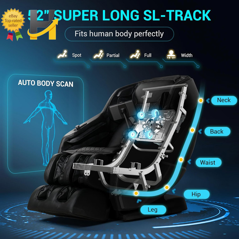 Zero Gravity Full Body Massage Chair Shiatsu 3D SL-Track Heated Recliner Black gallery