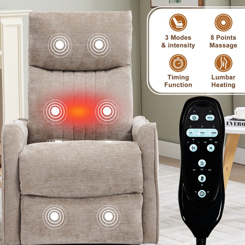 Khaki Heat Massage Manual Recliner Chair with Rocker and Swivel gallery
