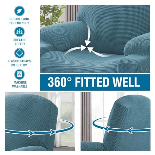 High Stretch Recliner Slipcover with Side Pocket Electric Power Lift Storm Blue gallery