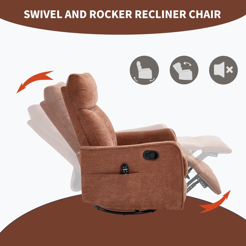 Orange Heat Massage Manual Recliner Chair with Rocker and Swivel gallery