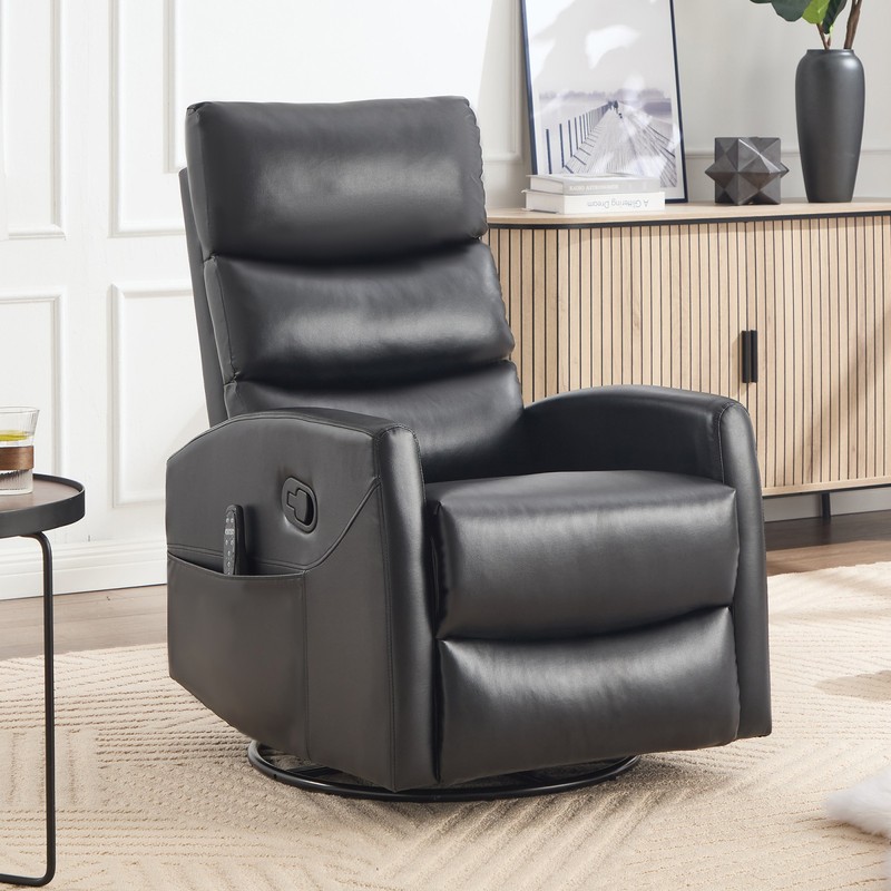 Heat Massage Manual Recliner Chair with Rocker and Swivel, Black