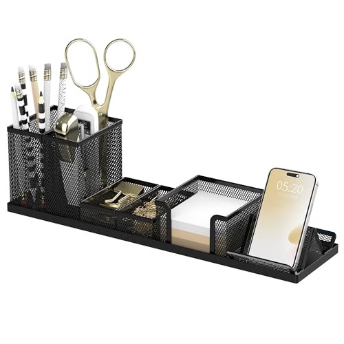 SUPEASY Mesh Desk Organizer Set 6-Piece Pen Holder Caddy Office Phone Stand Blac gallery