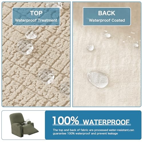 100% Waterproof Stretch Couch Cover Power Lift Recliner Cover for Small Ivory gallery
