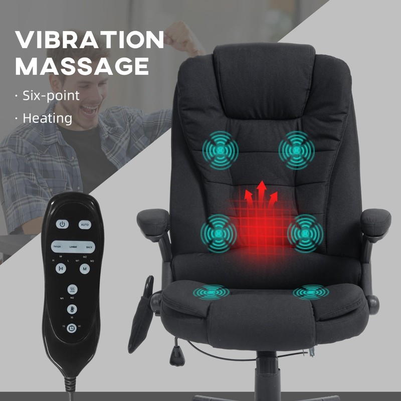 6-Point Vibrating Massage Office Chair with Heat, Reclining Backrest & Padded Ar gallery