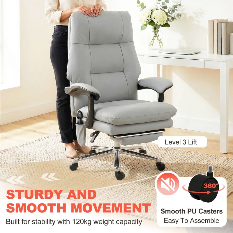 Ergonomic Executive Massage Chair with 6 - Point Vibration, Faux Leather, Light gallery