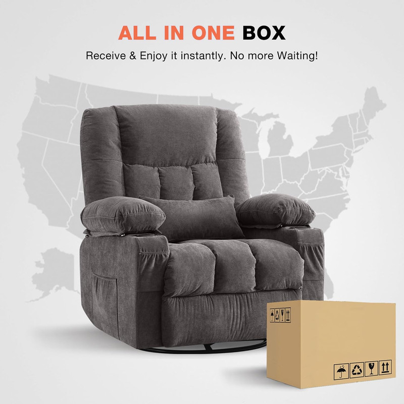 BOSMILLER Massage Swivel Rocker Recliner Chair with Vibration Massage and Heat E gallery