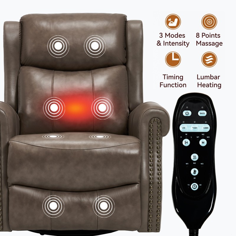 Manual Recliner Chair with Heat Massage, Rocker & Swivel in Leather gallery